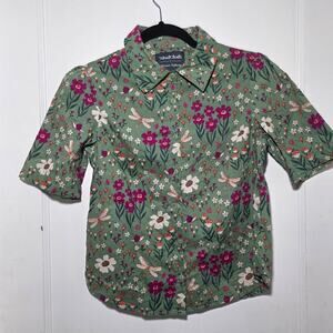 ModCloth Princess Highway short sleeve green floral button down blouse size 6